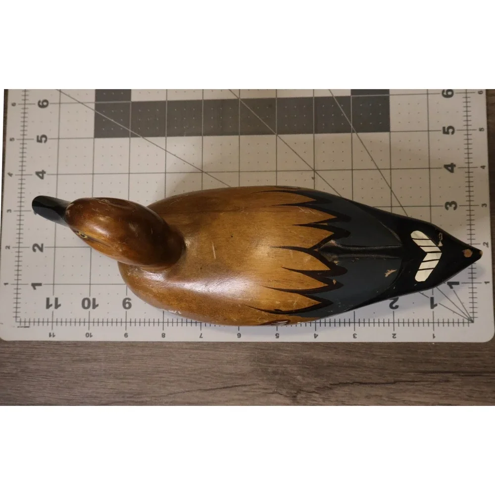 Vintage American Handmade Hand Painted Wooden Duck Decoy Glass Eye 12
